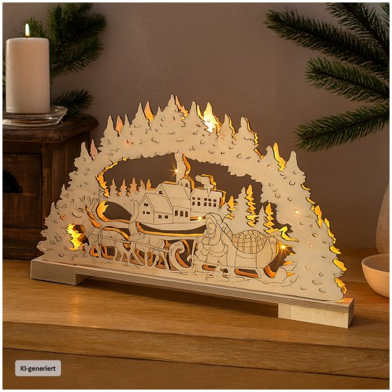 LED Holz Weihnachtsdeko mit Wintermotiv Batteriebetrieben 