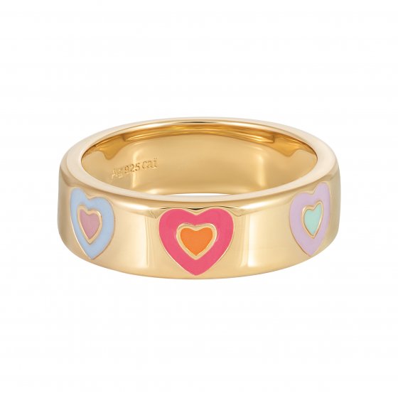 Ring 925 Sterling Silber vergoldet Email Herzen 