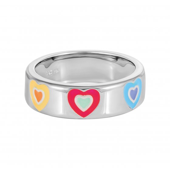 Ring 925 Sterling Silber rhodiniert Email Herzen 