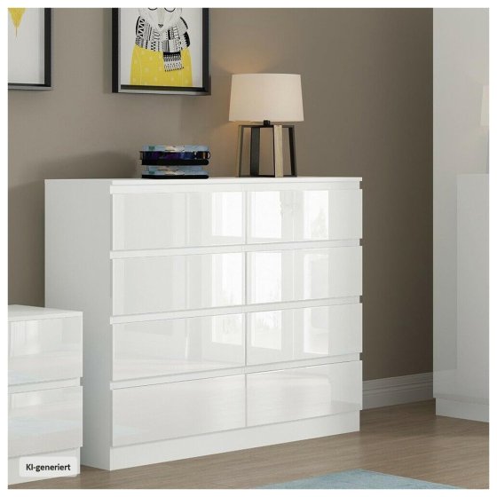 Sideboard Kenji 8 Schubladen Hochglanz Weiß 