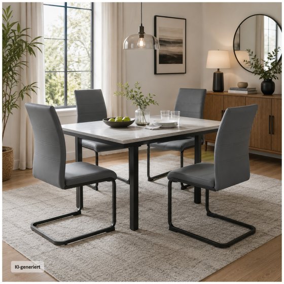 Schwingstuhl SallyP PU Grau Freischwinger Esszimmerstuhl Kunstleder 