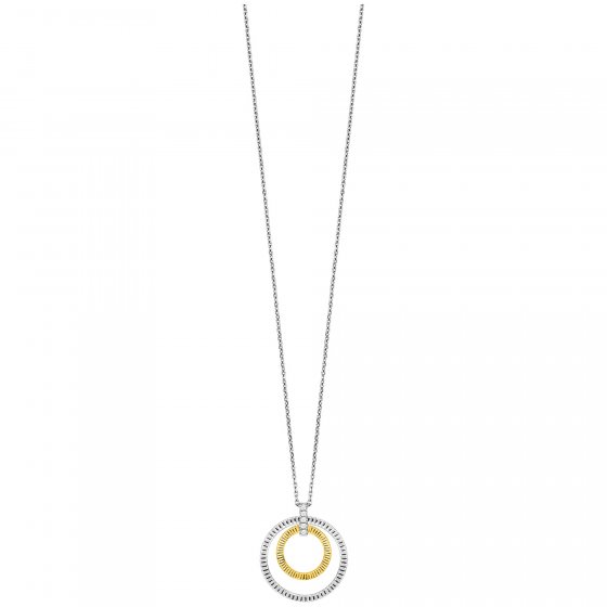 Anhänger mit Kette 925/- Sterling Silber rhodiniert/vergoldet  2 Kreise Zirkonia 