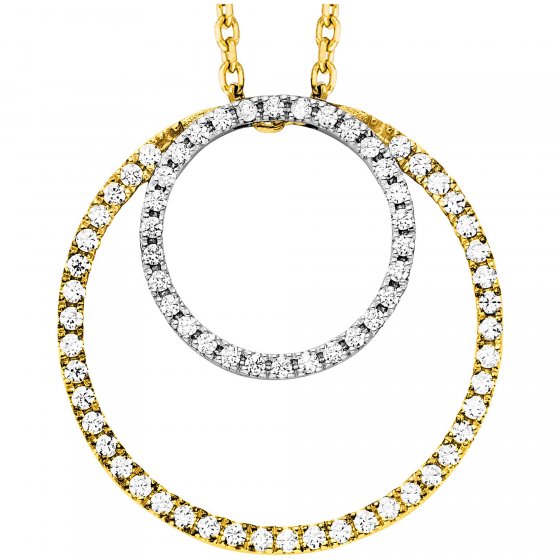 Anhänger mit Kette 925/- Sterling Silber rhodiniert/vergoldet  2 Kreise Zirkonia 