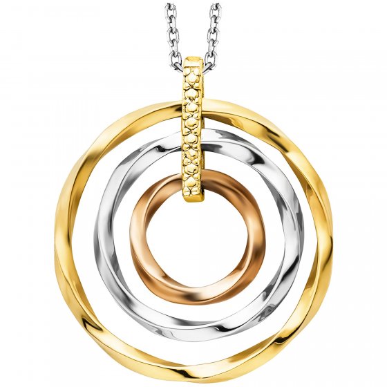 Anhänger mit Kette 925/- Sterling Silber rhodiniert/vergoldet  tricolor 3 Kreise 
