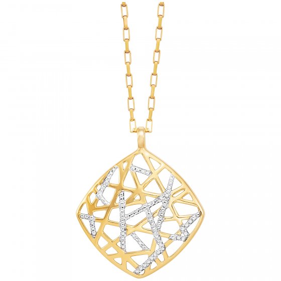 Anhänger mit Kette 925/- Sterling Silber vergoldet teils rhodiniert Viereck 