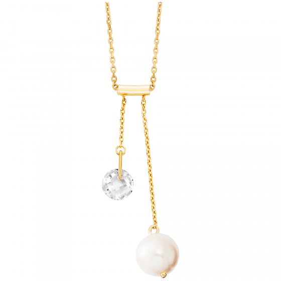 Anhänger mit Kette 925/- Sterling Silber vergoldet  Perle und Zirkonia 