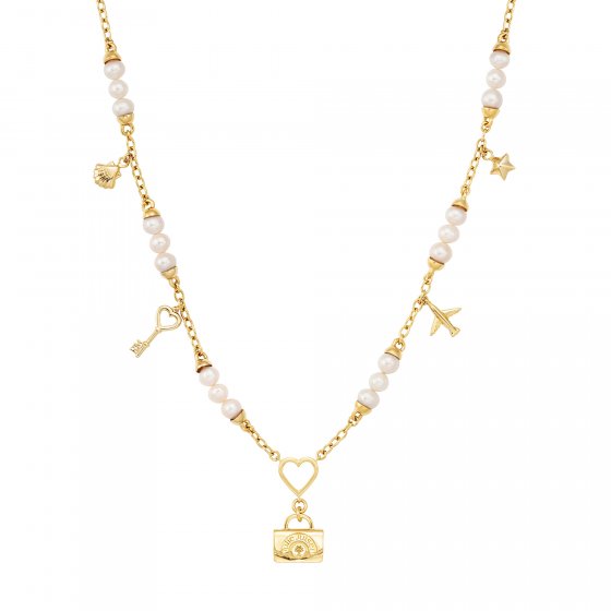 Anhänger mit Kette 925/- Sterling Silber vergoldet  mit Perlen und Charms 