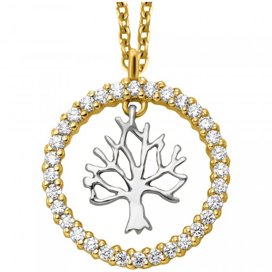 Anhänger mit Kette 925/- Sterling Silber rhodiniert/vergoldet  Lebensbaum Zirkonia 