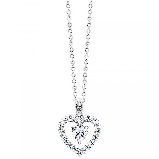 Anhänger mit Kette 925/- Sterling Silber rhodiniert  Herz mit Zirkonia weiß 