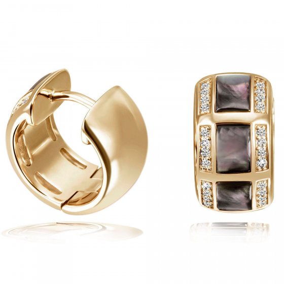 Creolen 925 Sterling Silber  Glänzend  Perlmutt schwarz/grün 