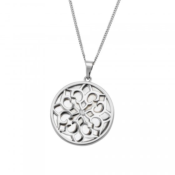 Anhänger mit Kette 925 Sterling Silber  Glänzend  Perlmutt weiß 