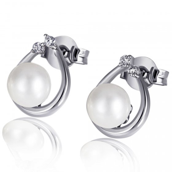 Ohrstecker 375 Weißgold  4 Brillanten weiß 2 Perlen 