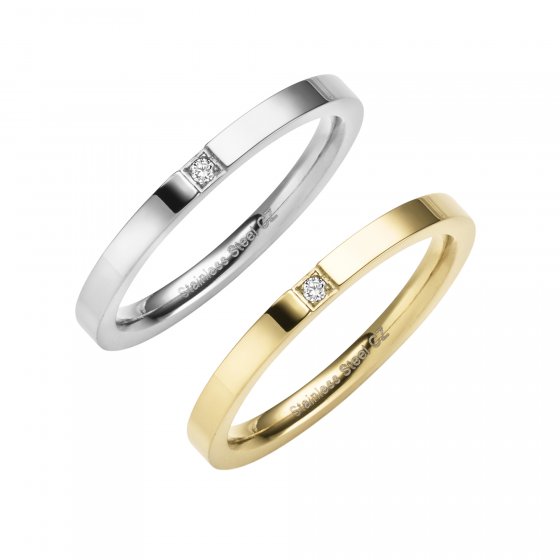 Ring Edelstahl 2tlg. Set mit weißem Zirkonia-Stein 