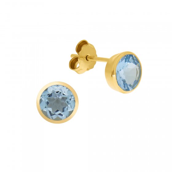 Ohrringe Gold 585 mit echtem Blautopas (beh.) 7mm 