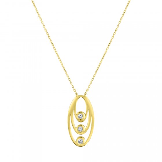 Halskette Gold 375 mit weißen Zirkonia-Steinen 45/42cm lang 