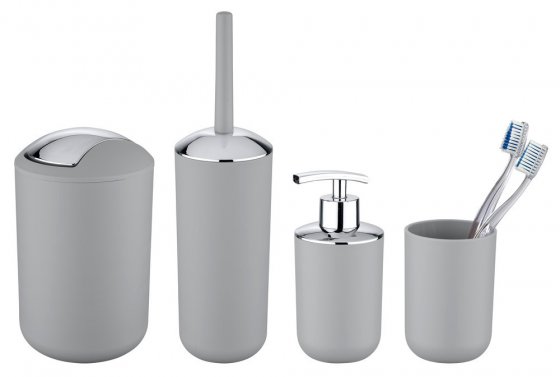 Bad-Accessoire-Set Mod. Brasil Grau, 4 tlg., Seifenspender, WC-Garnitur, Zahnputzbecher, Kosmetikeimer 