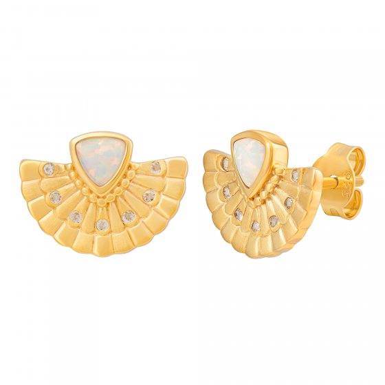 Ohrstecker 925 Silber vergoldet Fächer, Opal & Weißtopas 