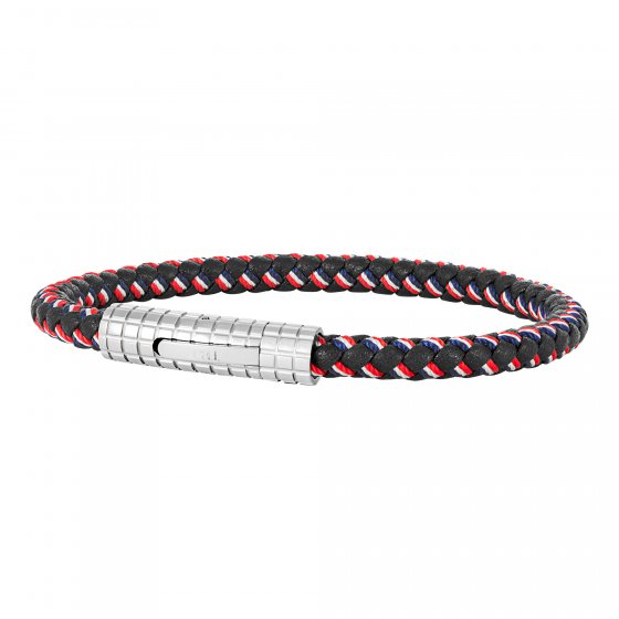 Armband Leder- und Textilarmband rot, weiß, blau 21cm 