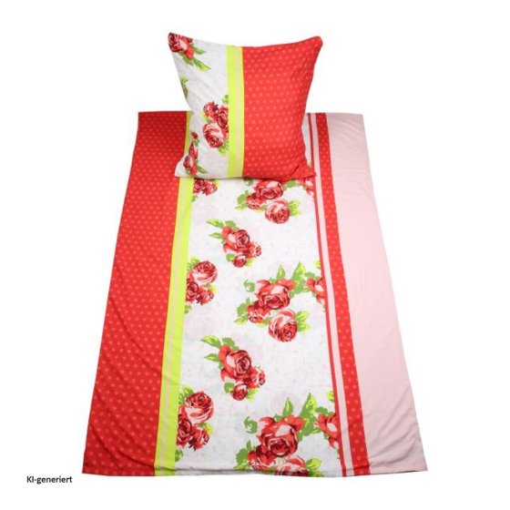 Bettwäsche 2-teiliges Set 135 x 200 rote Rosen 