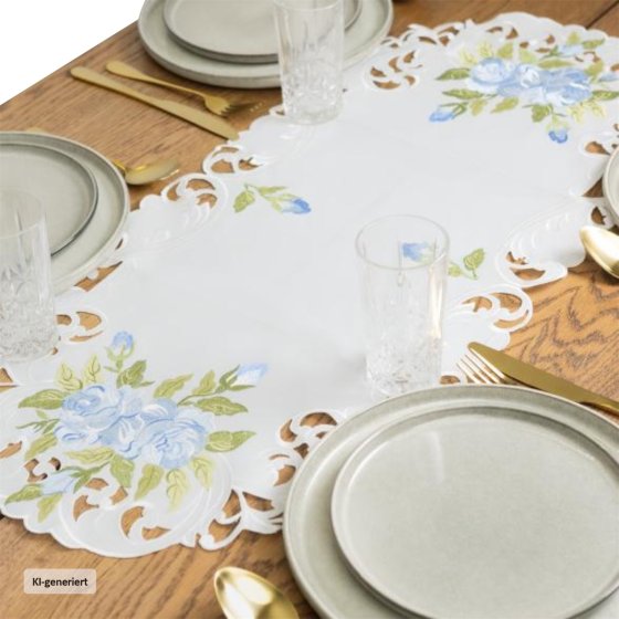 Tischläufer 40 x 90 cm blaue Rosen 