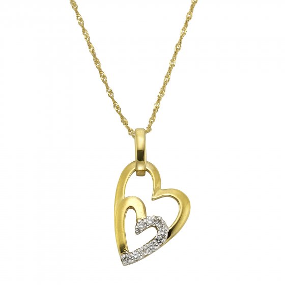 Halskette 375/- Gelbgold 2farbig Zirkonia Herz 