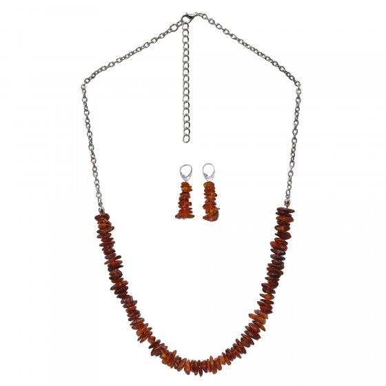 Schmuckset Set aus Collier und Ohrhänger  Bernstein braun 