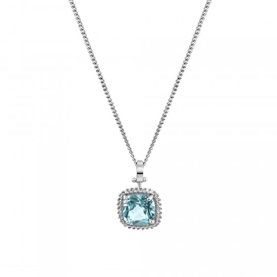 Halskette 375 Gold mit Blautopas (beh.) und Zirkonia weiß 