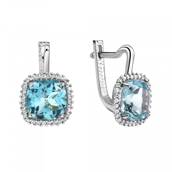Ohrringe Weißgold 375 mit echtem Blautopas (beh.) und Zirkonia-Steinen 