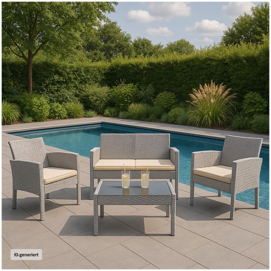 4-teiliges Polyrattan Lounge-Set mit Tisch Gartenmöbel Set Zita Grau 
