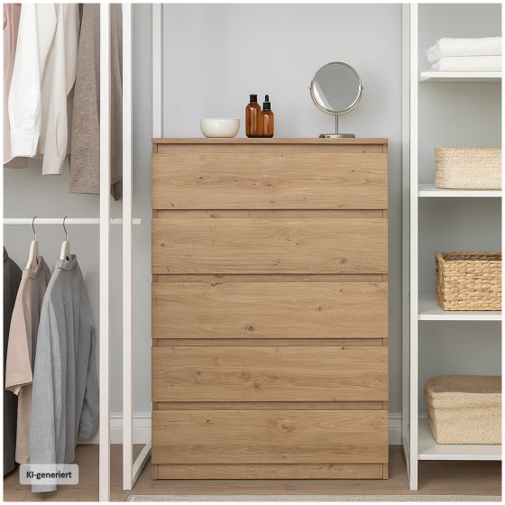 Kommode mit 5 grifflosen Schubladen Artisaneiche Thekla 