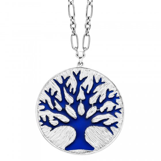 Anhänger mit Kette 925 Silber Lebensbaum Emaille blau 