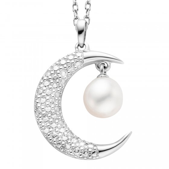 Anhänger mit Kette 925 Silber rhodiniert Mond mit Perle 