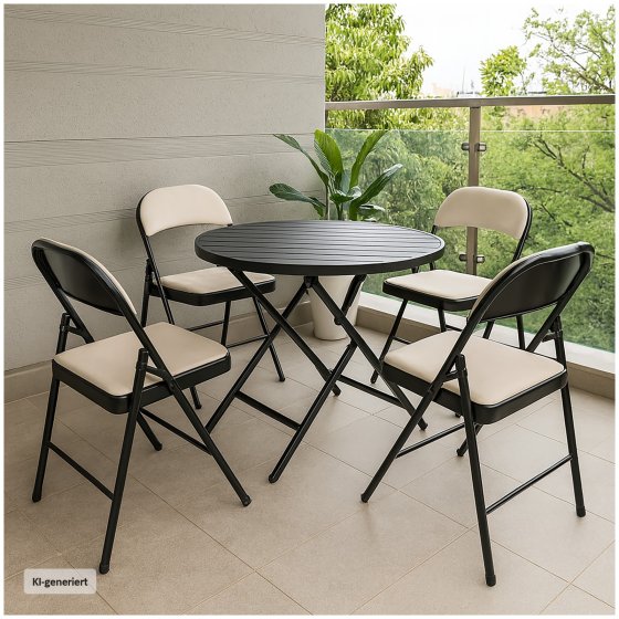 4er Set Klappstühle mit Polsterung Metallgestell und Samtbezug Beige 