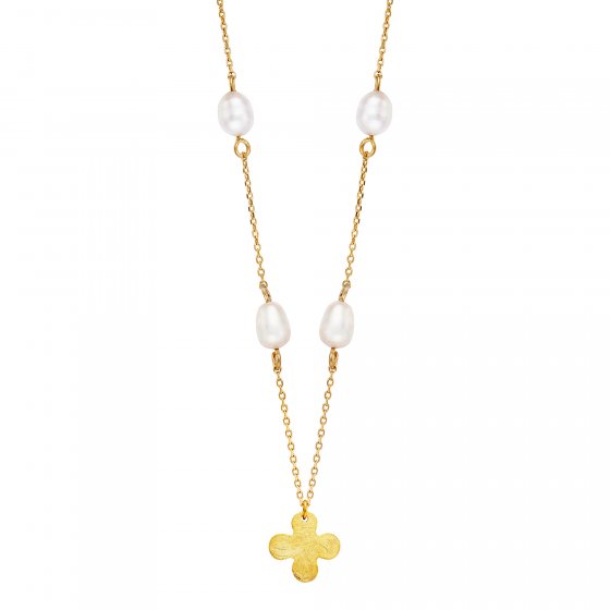 Anhänger mit Kette 925 Silber vergoldet Kleeblatt und Perlen 