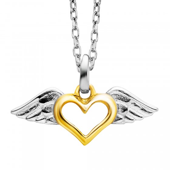 Anhänger mit Kette 925 Silber rhodiniert teils vergoldet Heartwing 
