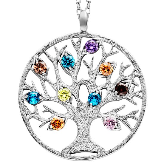 Anhänger mit Kette 925 Silber rhodiniert Lebensbaum Zirkonia bunt 