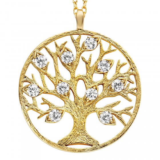 Anhänger mit Kette 925 Silber vergoldet Lebensbaum Zirkonia weiß 