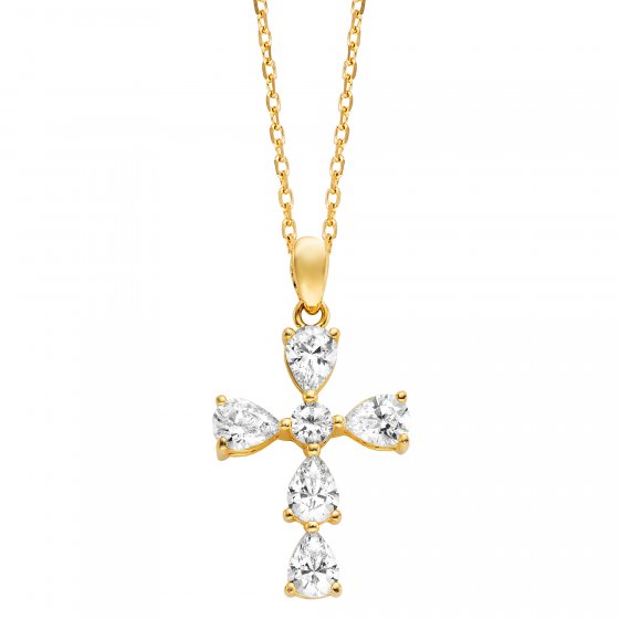 Anhänger mit Kette 925 Silber vergoldet Kreuz Zirkonia weiß 