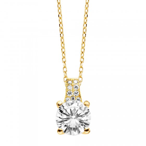 Anhänger mit Kette 925 Silber vergoldet Zirkonia weiß 