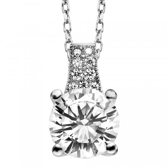 Anhänger mit Kette 925 Silber rhodiniert Zirkonia weiß 