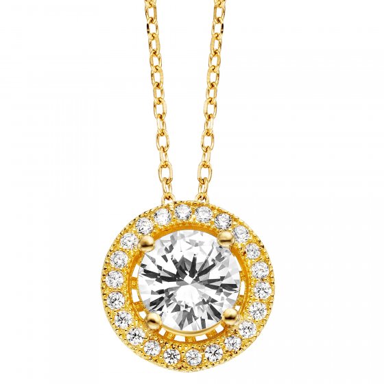 Anhänger mit Kette 925 Silber vergoldet 23  Zirkonia weiß 