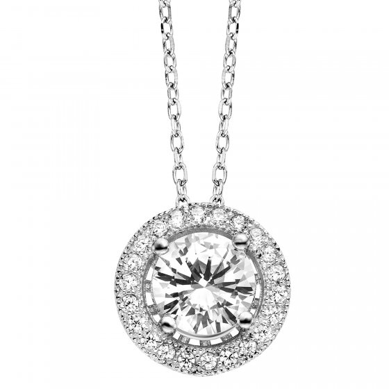Anhänger mit Kette 925 Silber rhodiniert Zirkonia weiß 