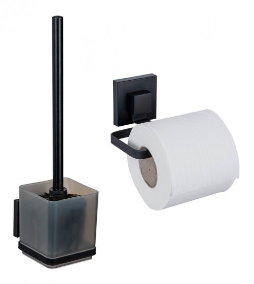 WC-Set Mod. Vacuum-Loc® Quadro, schwarz, Edelstahl/Kunststoff, 9,5x37x12,5 cm, ohne bohren montierbar 