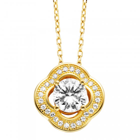 Anhänger mit Kette 925 Silber vergoldet Blüte Zirkonia weiß 