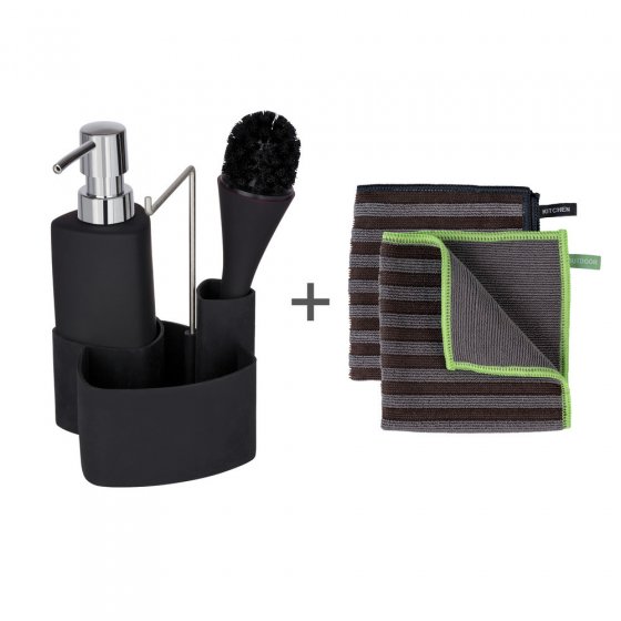 Spül-Set Mod. Empire Schwarz, inkl. 2 Mikrofasertücher Migro, Fassungsvermögen Spender: 250 ml 