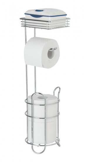 Toilettenpapierhalter stehend mit Ablage, Chrom, mit Ersatzrollenhalter 