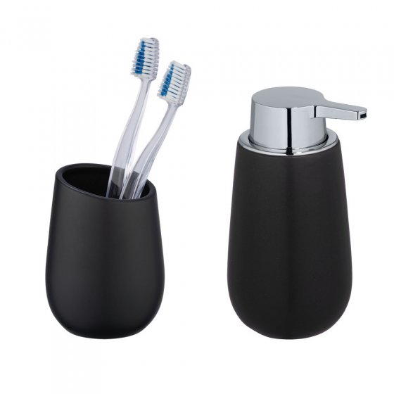 Waschtisch-Set Mod. Badi Schwarz, 2-tlg., 1 Zahnputzbecher, 1 Seifenspender 