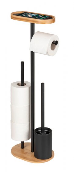 Stand WC-Garnitur Mod. Pomarolo, bambus, stahl, natur/schwarz, 25x70,5x17 cm, mit großer Ablagefläche 