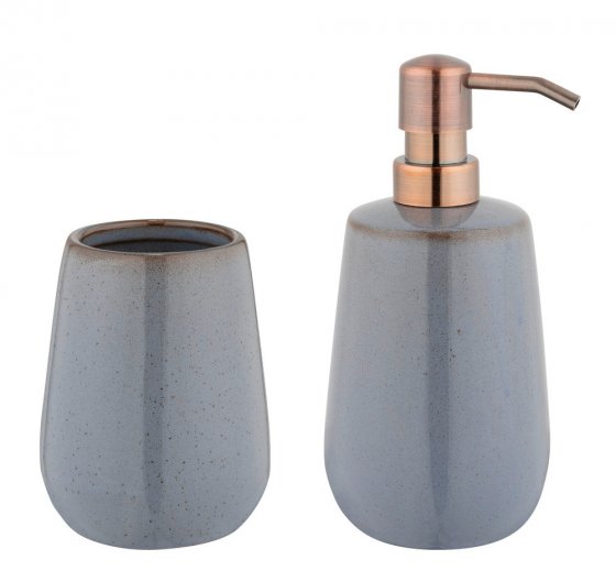 Bad-Acc.Set Mod. Sirmione, grau, Keramik, 2-teilig, kupferdetails, zylinderform 