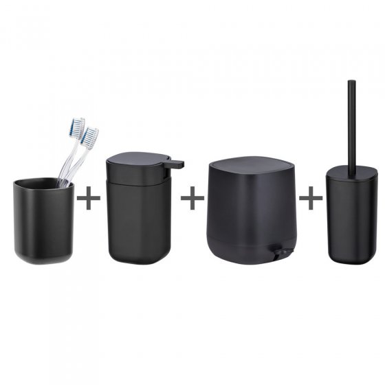 Bad-Accessoire Set Mod. Davos Schwarz, mit Treteimer 5 Liter 